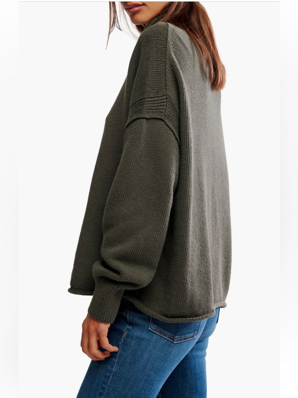 NWT Free People Torres Turtleneck Sweatshirt in Army - Picture 3 of 11